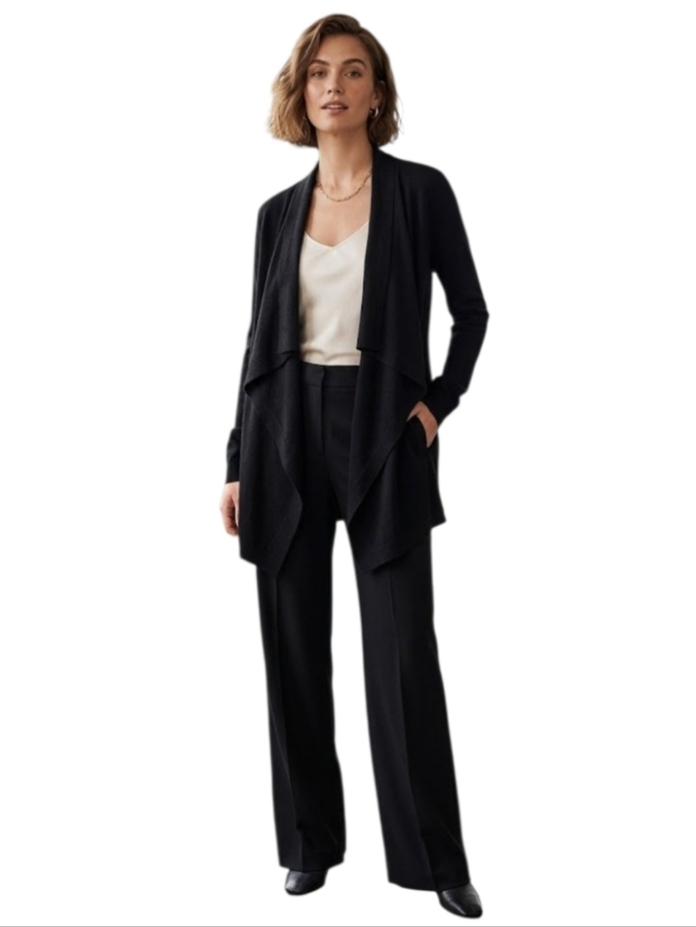 Theory Trincy Evan Stretch Black Open Wool‎ Blend Cardigan Size Small